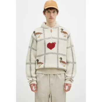 Pánský svetr Vlněný svetr Human Made Animal Half-Zip Knit Sweater, L, béžová, 01X