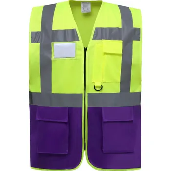 pracovní vesta Yoko Vesta HVW801 Hi-Vis, multifunkční, výstražná COT79W801zw804-hi vis yell XL Žlutá fluorescent/purpurová