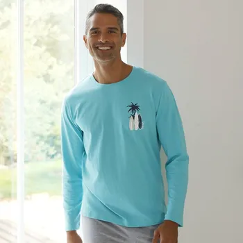 Dámské pyžamo Blancheporte Pyžamové tričko s dlouhými rukávy, motiv surf bledě modrá 137/146