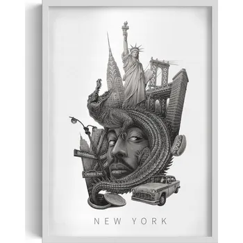 Obraz Obraz s rámem a grafikou na zeď Černobílý New York Brooklynský most 50x70