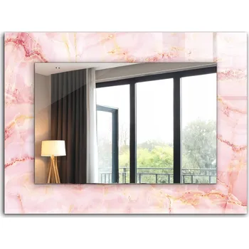 Zrcadlo Nástěnné zrcadlo s rámem z tvrzeného skla 80x60 cm, vzor Růžový mramor
