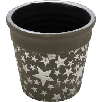 Květináč Nádoba/obal na květináč keramický s hvězdami, stříbrná/šedá, 11x11,5cm *|Ego Dekor