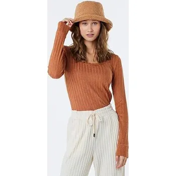 Pánské oblečení Tričko Rip Curl OPEN NECK COSY LS Light Brown velikost L