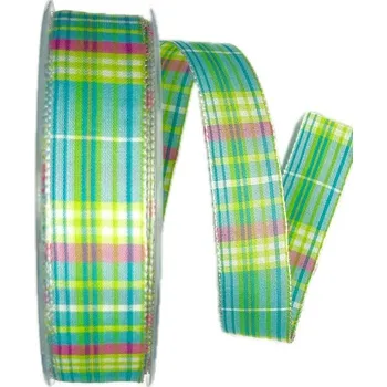 Stuha Stuha taftová SCOTLAND KARO GREEN A 25mm x 20m (6,-Kč/m) (Stuha tkaná, modro-zelená, oboustranná, motiv Skotská kostka, zesílené okraje)