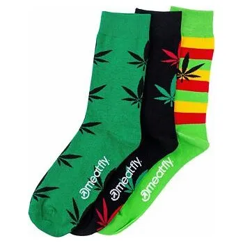 Pánské ponožky Ponožky Meatfly GANJA GREEN SOCKS - GIFT PACK Green velikost L/XL 43-46