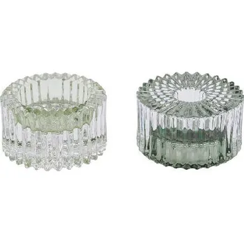 Svícen Svícen na čajovku/ na svíčku, tvarovaný, sklo, zelená, pr.8x4,5cm, (balení obsahuje 2kusy!)|Ego Dekor