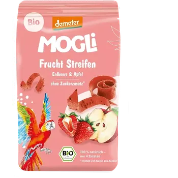 Bonbon Mogli bio Jablkovo jahodové proužky bez přidaného cukru Demeter 25 g