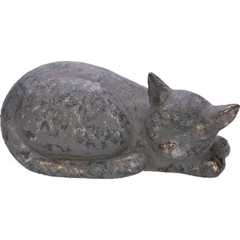 Dekorace Kočka spící, šedá/zlatá, 45x29x21cm (DOPRODEJ)|Ego Dekor