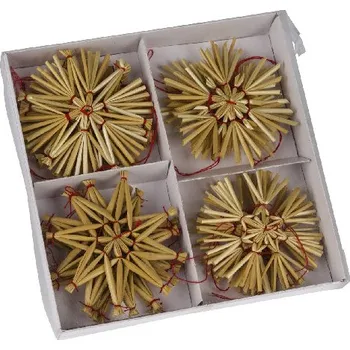 Vánoční dekorace Ozdoba hvězda 16ks, natur, přírodní/červená, 17,5x17,5x2,5cm, (balení obsahuje 1ks)|Ego Dekor