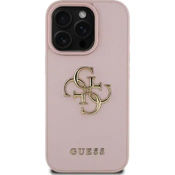 Pouzdro na mobilní telefon Guess PU Grained 4G Metal Logo Zadní Kryt pro iPhone 16 Pro Max Pink GUHCP16XPGT4MBP