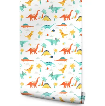Tapeta Tapeta do dětského pokoje barevné dinosauři a mraky