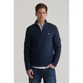 Pánský svetr SVETR GANT COTTON TEXTURED HALF ZIP EVENING BLUE