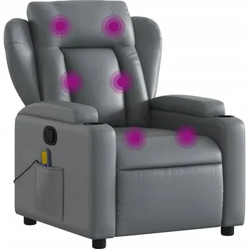 Křeslo Rozkládací masážní křeslo, šedé, potažené umělou kůží