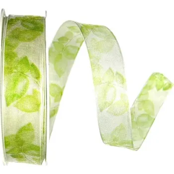 Stuha Stuha taftová DREAM GARDEN zelená transparentní A 25mm x 20m (7,-Kč/m) (Stuha taftová, průsvitná, oboustranná, s vetkaným vlascem v lemu)