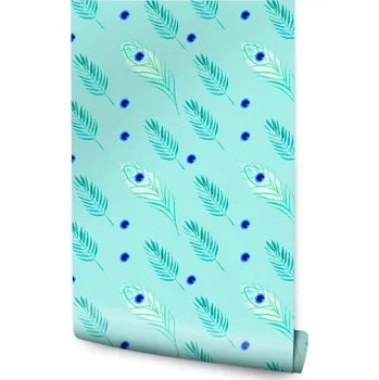 Fototapeta Tapeta Tyrkysová - Paví Pera a Listy/1190782195