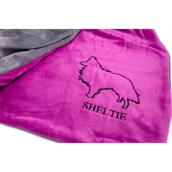 Pelíšek pro psa Luxusní plyšová deka pro psa – sheltie Barva deky: zelená, Velikost deky: 70 x 50 cm, Výšivka: Sheltie + silueta