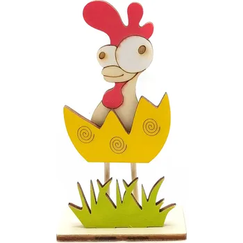 Velikonoční dekorace Pehucraft Dřevěná velikonoční slepička na nožičkách žlutá