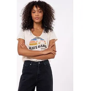 Pánská móda Tričko Rip Curl MELTING WAVES V NECK TEE Off White velikost S