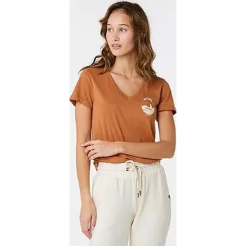 Pánské oblečení Tričko Rip Curl RE-ENTRY V NECK TEE Light Brown velikost L