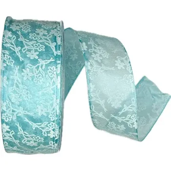 Stuha Stuha taftová SARDEGNA tyrkysová 40mm x 20m A (8,-Kč/m) (Stuha taftová, tyrkysová, transparentní, plastický potisk, s vlascem v lemu)