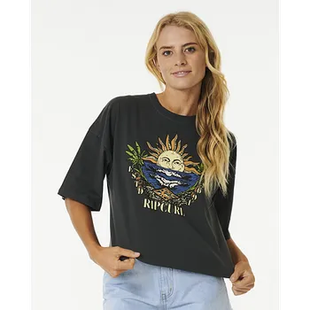 Tričko Rip Curl SHORE BREAK HERITAGE CROP TEE Washed Black velikost M