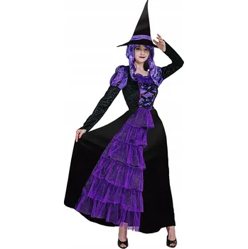 Karnevalový kostým Sada pro dospělé Fialová čarodějnice ( šaty , klobouk), vel. S