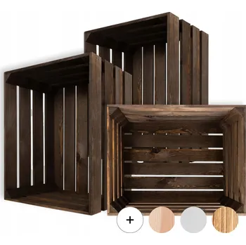 Úložný box 3 x Hnědá dřevěná bedna z prken krabička truhla velká na hračky 50x40x30