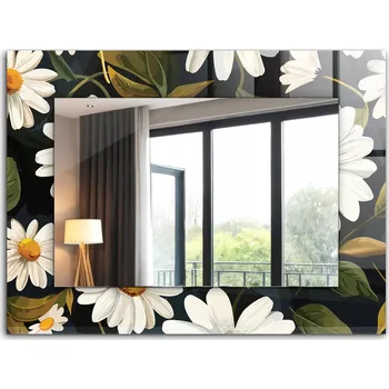 Zrcadlo Zrcadlo do koupelny ložnice obývacího pokoje s potiskem 80x60 Bílé sedmikrásky listy