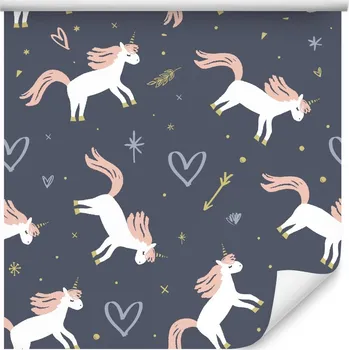 Fototapeta Tapeta pro holčičky JEDNOROŽCI Srdíčka Hvězdičky