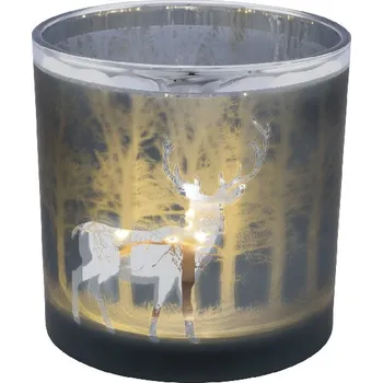 Svícen Svícen skleněný Jelen v lese, šedá a stříbrná, 7x8cm (DOPRODEJ)|Ego Dekor