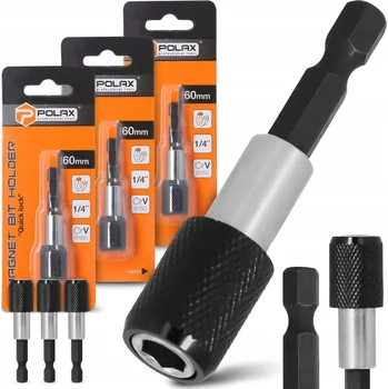 Bit 3x MAGNETICKÝ DRŽÁK BITŮ 1/4" UPEVŇOVACÍ KONCOVKA s Magnetem Nástavec ADAPTÉR