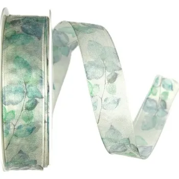 Stuha Stuha taftová DREAM GARDEN tyrkysová transparentní A 25mm x 20m (7,-Kč/m) (Stuha taftová, průsvitná, oboustranná, s vetkaným vlascem v lemu)