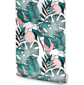 Fototapeta Tapeta listy monstera ovoce akvarel