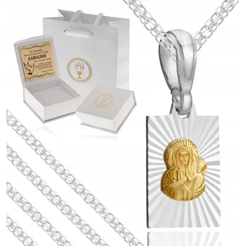 Náhrdelník STŘÍBRNÝ NÁHRDELNÍK K PRVNÍMU SVATÉMU PŘIJÍMÁNÍ ŘETÍZEK MEDAILON S KRUCIFIXEM STŘÍBRO 925 PRO DÍVKU