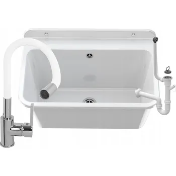 Granitový dřez DŘEZ bílý Technický dřez VELKÝ hluboký LARGE + SIFON Baterie FLEX