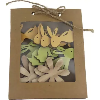 Velikonoční dekorace Velikonoční přízdoby Zajíc + květy 12ks