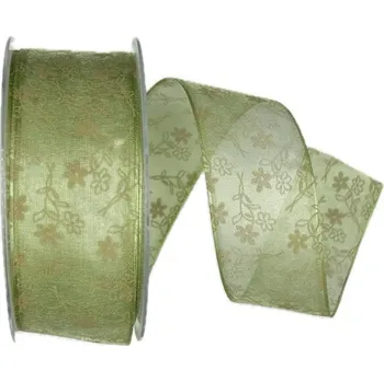 Stuha Stuha taftová SARDEGNA zelená 40mm x 20m A (8,-Kč/m) (Stuha taftová, zelená, transparentní, plastický potisk, s vlascem v lemu)