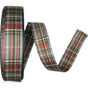 Stuha Stuha taftová SCOTLAND KARO GREY A 25mm x 25m (3,-Kč/m) (Stuha tkaná, šedo-červená, oboustranná, motiv Skotská kostka, zesílené okraje)