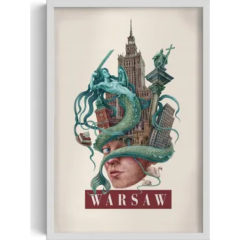 Obraz Nástěnný obraz v rámu Retro styl Varšava Siréna PKiN Sloup Zikmunda 40x60 cm