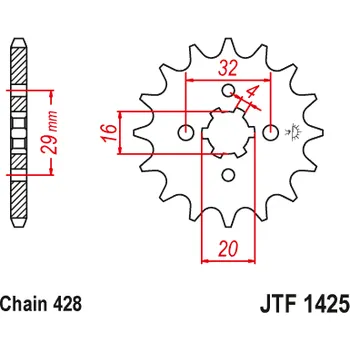 Řetězová sada pro motocykl JT SPROCKETS Přední řetězová kola 15 zubů Ocel Standard 428 Rozteč Typ 1425 JTF1425.15