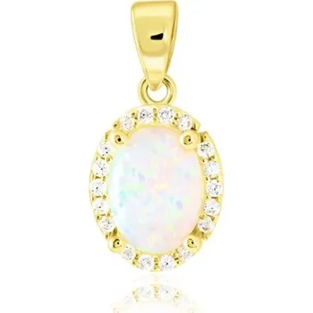 Přívěsek Zlatý přívěšek ze žlutého zlata s bílým opálem a zirkony ZZ1291F + dárek zdarma