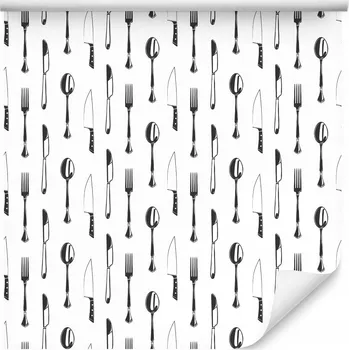 Příbor Kuchyňská Tapeta Černo-bílá Příbory Lžíce Nože