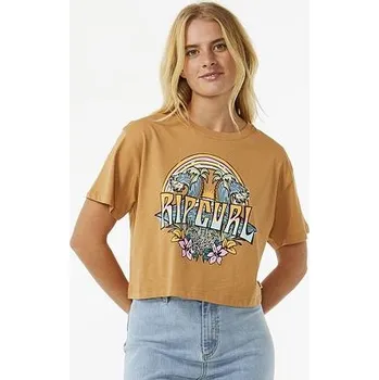 Pánské tričko Tričko Rip Curl BLOCK PARTY CROP TEE Light Brown velikost S