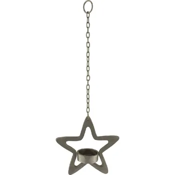 Vánoční dekorace Závěs svícen Hvězda, stříbrná, 14,5x14,5x5cm (DOPRODEJ)|Ego Dekor