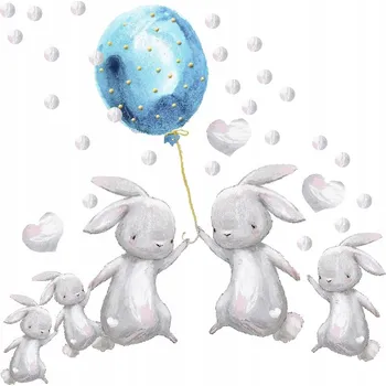 Samolepící dekorace Samolepky na zeď pro děti, dětské, na stěnu, nábytek - Králíčci a balónky