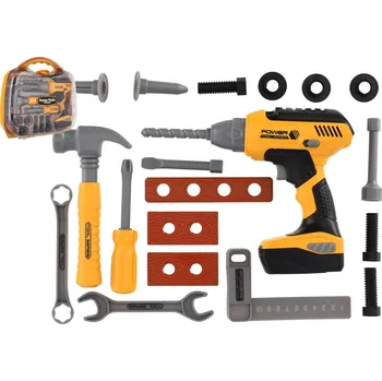 Dětská dílna Teddies Sada nářadí s aku vrtačkou v plastovém kufříku 30 x 27 x 8 cm