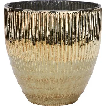 Svícen Svícen s vroubky na čajové svíčky, skleněný, zlatá, 16,5x8x16cm * (DOPRODEJ)|Ego Dekor