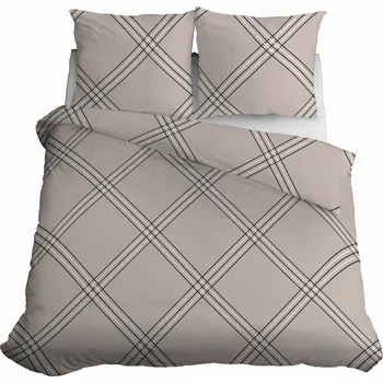 Povlečení POVLEČENÍ BAVLNĚNÉ 200x220 BÉŽOVÉ GEOMETRICKÉ S PRUHY PRO PÁR 100% BAVLNA