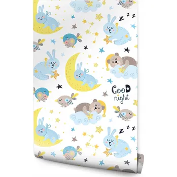 Fototapeta Tapeta pro děti králíci medvídci ptáčci obláčky