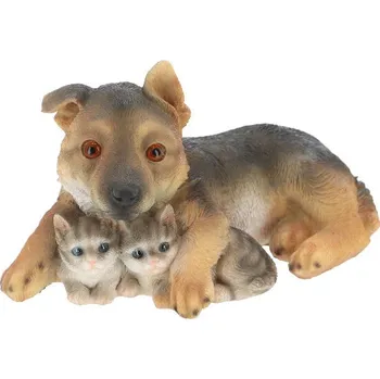 Zahrada Zvířátka a postavy OUTDOOR TRUE TO NATURE Štěně a 2 koťata v objetí 22x12x12cm (DOPRODEJ)|Esschert Design